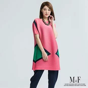 【M@F】時尚迷情拼色壓摺上衣-F　FREE粉