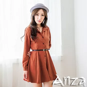 【AnZa】襯衫領麂皮絨連身洋裝(三色) FREE銹紅