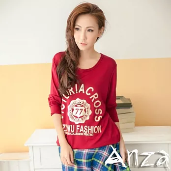 【AnZa】中大尺碼．Fashion棉料燙金長版TFREE磚紅色