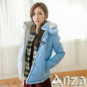 【AnZa】連帽大領鋪棉羊羔毛外套（二色）FREE天藍色