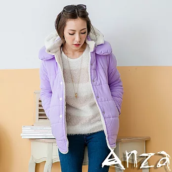 【AnZa】連帽大領鋪棉羊羔毛外套（二色）FREE淺紫色