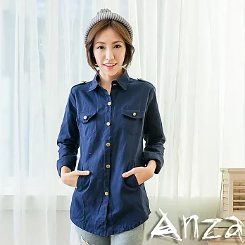 【AnZa】銅釦兩側口袋襯衫(共二色) FREE藏青藍