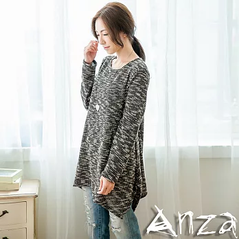 【AnZa】混色針織傘擺長版罩衫/毛衣(寬鬆版)(二色) M黑色