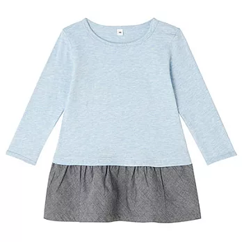 [MUJI無印良品]幼兒有機棉輕鬆活動舒適拼接輕薄丹寧長版衫80深藍