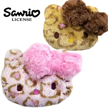 【日本進口三麗鷗正版】Hello Kitty 凱蒂貓 豹紋款 絨毛化妝包/收納包/筆袋(中)-粉