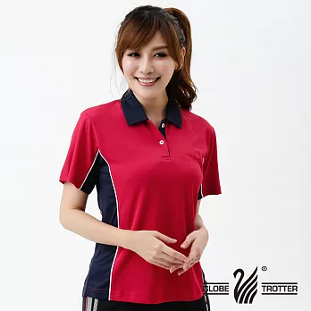 【遊遍天下】MIT台灣製女款顯瘦抗UV吸濕排汗機能POLO衫(S021)M紅/深藍