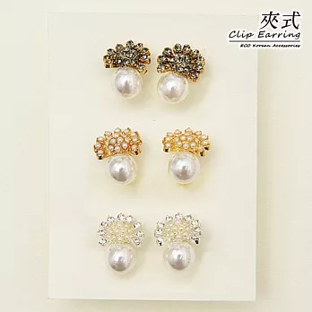 【安珂ECO正韓飾品】滿滿珍珠華麗孔雀 夾式耳環(3色/螺旋夾)金