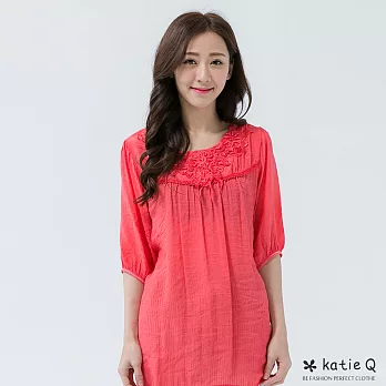 【KatieQ】清柔浪漫鉤花寬上衣(桃)-M-2LM桃