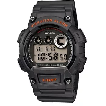 CASIO 超亮LED強悍震動數位運動錶-黑灰(W-735H-8A)