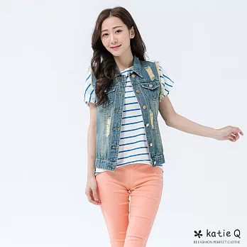 【KatieQ】率性刷破單寧背心(2色)-F　FREE深藍