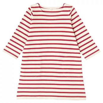 [MUJI無印良品]兒童有機棉柔軟粗織八分袖洋裝110紅橫紋