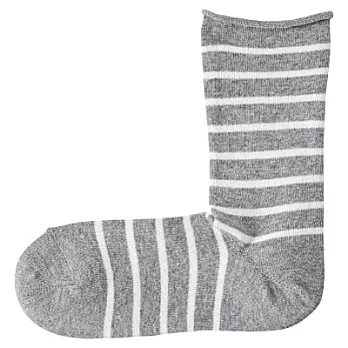 [MUJI無印良品]女有機棉混足口捲折細橫紋直角襪23-25cm灰色