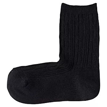[MUJI無印良品]女有機棉混麻花紋直角襪23~25cm黑色