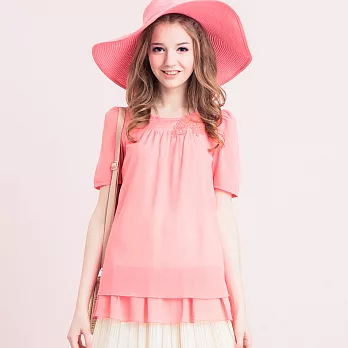 【模兒空間AMOR SPACE】S5113浪漫風蕾絲雪紡長上衣XL粉紅