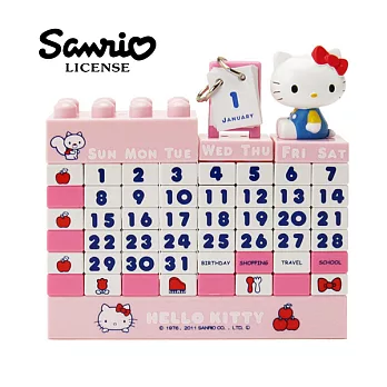 【日本進口三麗鷗正版】Hello Kitty 凱蒂貓 積木造型 萬年曆-淺粉