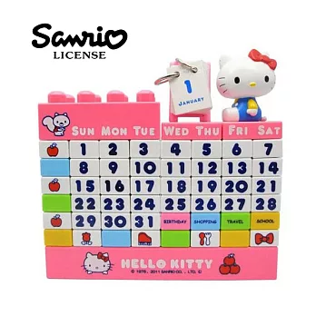【日本進口三麗鷗正版】Hello Kitty 凱蒂貓 積木造型 萬年曆-桃紅