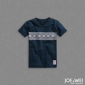【JOE & WEI】雪花民族風短TEE(2色)-M-XL　M藍
