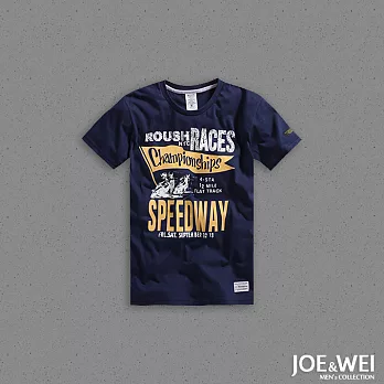 【JOE & WEI】英文旗幟破版短TEE(3色)-M-XL　M藍