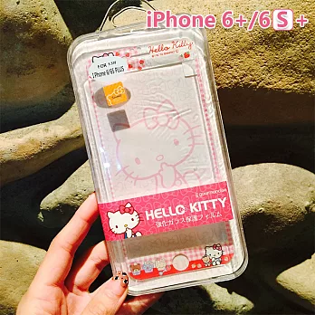正版三麗鷗 Sanrio iPhone 6+/6s+ 凱蒂貓 Kitty 玻璃保護貼 - 格紋193格紋