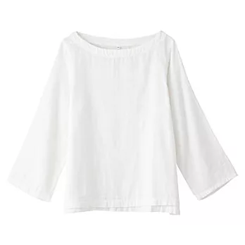 [MUJI無印良品]女有機棉二重紗織七分袖套衫柔白MM柔白