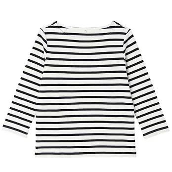 [MUJI無印良品]女有機棉橫紋七分袖T恤M白橫紋