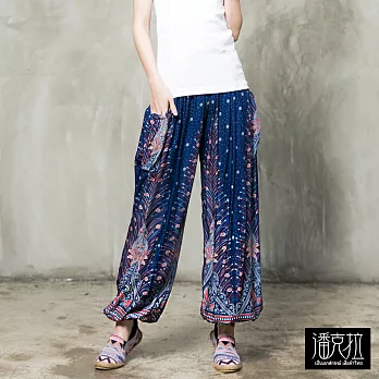 【潘克拉】羽毛圖騰燈籠褲(3色)-F　FREE藍