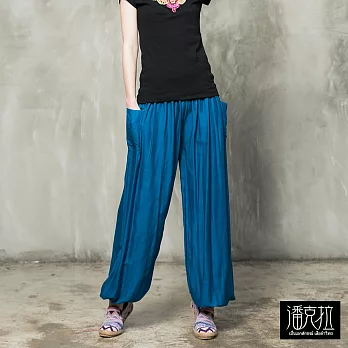 【潘克拉】鬆緊素色燈籠褲(3色)-F　FREE藍