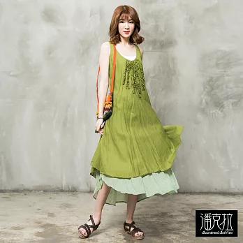 【潘克拉】立體皺花背心洋裝(3色)-F　FREE綠