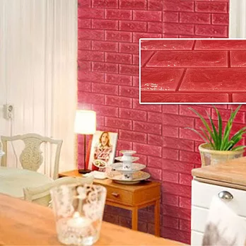 韓國3D立體DIY仿磚紋壁貼/仿文化石壁貼_長條5片(磚紅)