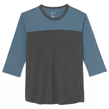 [MUJI無印良品]男有機棉拼接七分袖T恤S煙燻藍