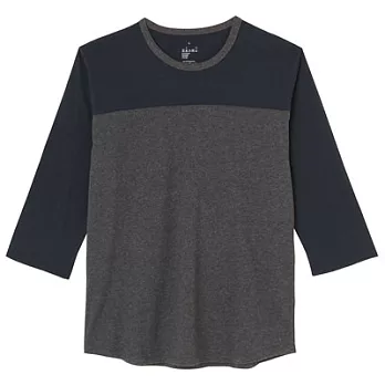 [MUJI無印良品]男有機棉拼接七分袖T恤S暗藍