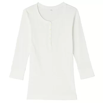 [MUJI無印良品]女有機棉螺紋亨利領七分袖T恤L白色