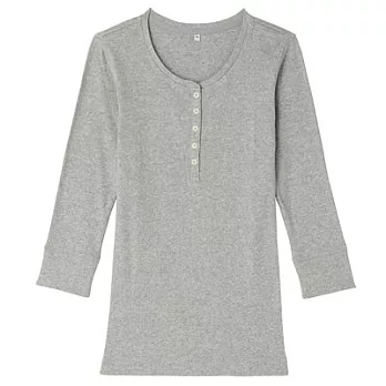 [MUJI無印良品]女有機棉螺紋亨利領七分袖T恤S淺灰