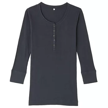 [MUJI無印良品]女有機棉螺紋亨利領七分袖T恤S深灰