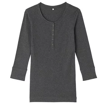 [MUJI無印良品]女有機棉螺紋亨利領七分袖T恤S墨灰