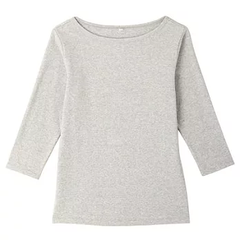 [MUJI無印良品]女有機棉混彈性船領七分袖T恤S淺灰