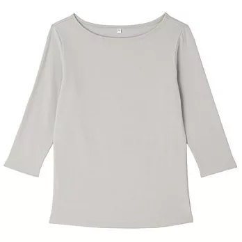 [MUJI無印良品]女有機棉混彈性船領七分袖T恤S灰銀