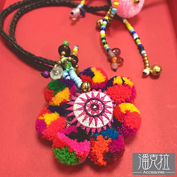 【潘克拉Accessories】花朵彩色絨球項鍊彩色