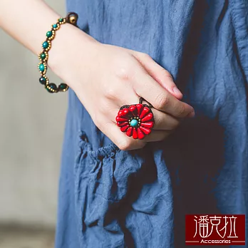 【潘克拉Accessories】泰國花朵玉石戒指隨機