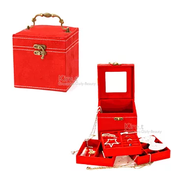 神綺町☆日本 奢華復古麂皮三層珠寶盒 化妝箱 多功能首飾盒 飾品盒 收納盒