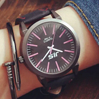 Watch-123 揮灑青春-俐落時尚現代簡約時標腕錶 (4色任選)黑盤桃紅時標