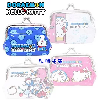 【日本進口正版】哆啦A夢 X Hello Kitty 防水 零錢包/珠扣包-A.時光布