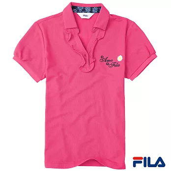 FILA女性荷葉領邊POLO衫-5POP-1215-PC-S亮麗桃