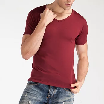 【MORINO摩力諾】速乾涼感短袖V領衫 T恤M紅色