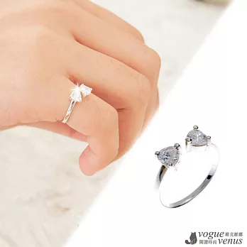 維克維娜 心型美鑽，燦爛愛心雙鑽美戒 925純銀戒指