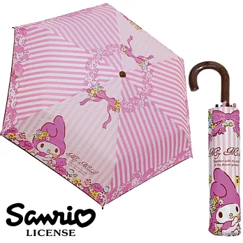 【日本進口正版】美樂蒂 粉紅條紋款 輕量型晴雨傘/折疊傘