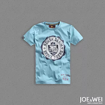 【JOE & WEI】老虎徽章印花短TEE(3色)-M-XL　XL水藍