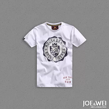 【JOE & WEI】老虎徽章印花短TEE(3色)-M-XL　XL白