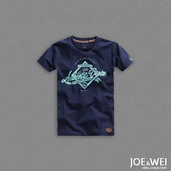【JOE & WEI】美式印字時裝短TEE(3色)-M-XL　M藍