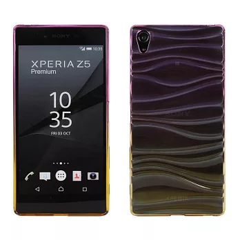 【BIEN】SONY Xperia Z5 Premium 波浪漸層彩透軟質手機殼(紫)